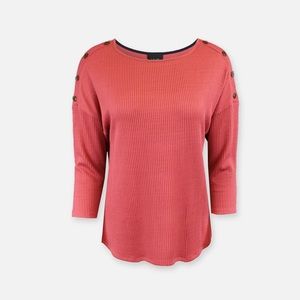 Anthropologie W5 Dark Coral Coconut Button Sleeve Top Brand Size Medium Like New